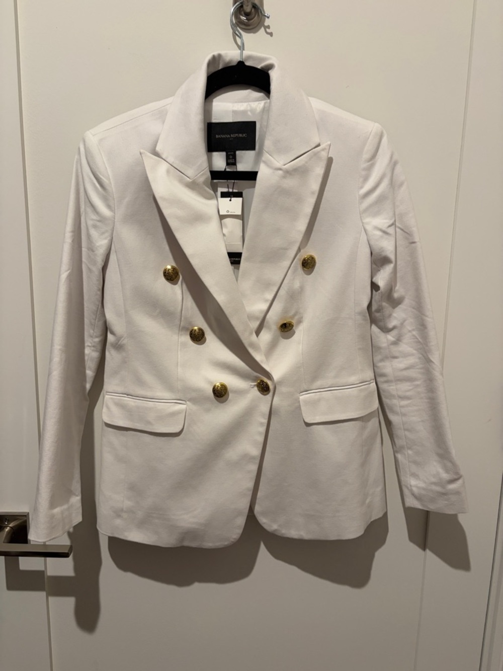 Banana Republic White Double-Breasted Gold-Button Blazer